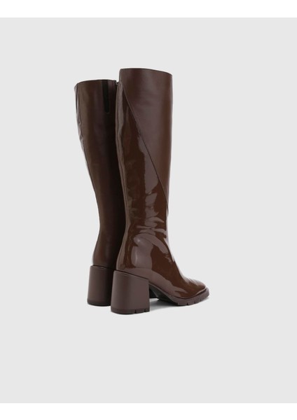 Dirc Hakiki Rugan Deri Koyu Vizon Kadın Topuklu Çizme fırsatları