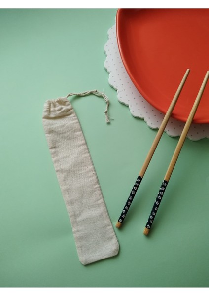 2 Çift Bambu Chopstick Noodle Çubuğu ve 2 Adet 25*5 Ölçülerde Hambez Kese