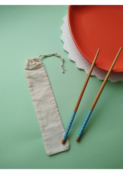 2 Çift Bambu Chopstick Noodle Çubuğu ve 2 Adet 25*5 Ölçülerde Hambez Kese