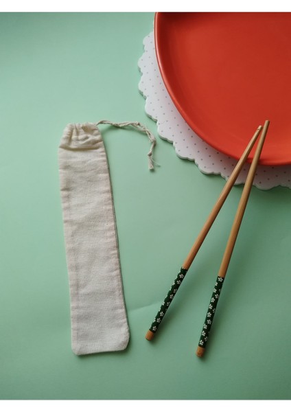 2 Çift Bambu Chopstick Noodle Çubuğu ve 2 Adet 25*5 Ölçülerde Hambez Kese