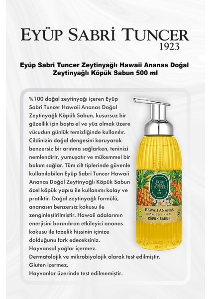 Zeytinyağlı Hawaii Ananas Doğal Zeytinyağlı Köpük Sabun 500 ml 5 Al 4 Öde ve Rosie Pamuk