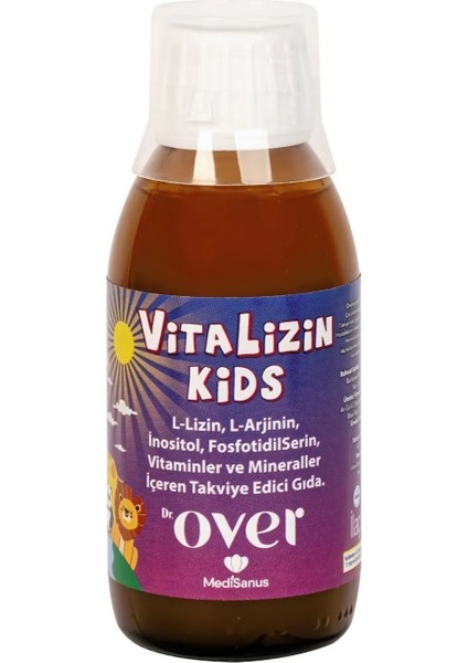 Dr. Over Vitalizin Kids L-lizin, L-arjinin, Inositol, Fosfotidilserin, Vitamin ve Mineralleri İçeren Takviye Edici Gıda - 1 kutu