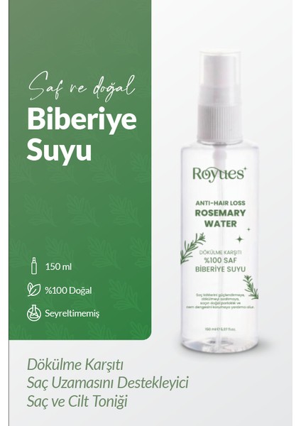 Biberiye Suyu -Dökülme Karşıtı -Saç Uzatma Etkili Saç Toniği -%100 DOĞAL-150 ml -Pure Rosemary Water