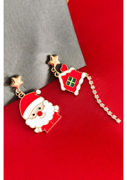 Yılbaşı Figürleri Noel Baba ve Kurabiye Ev Sallantılı Küpe
