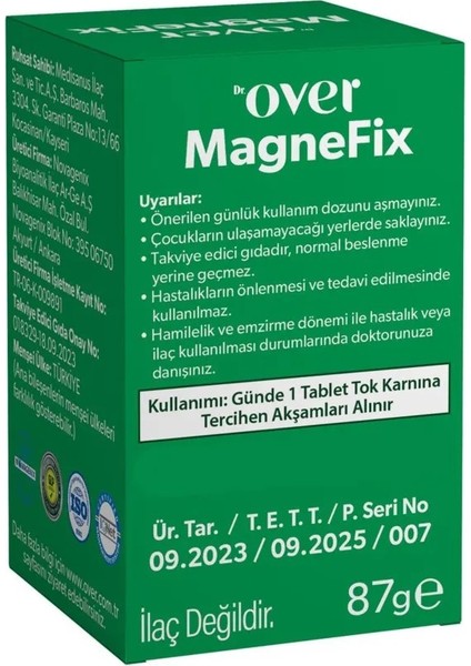 Dr. Over Magnefix - Magnezyum L-Treonat, Bisglisinat, Malat, Sitrat, Vitamin C, D3 ve B6 Içeren Gıda Takviyesi - 3 Kutu