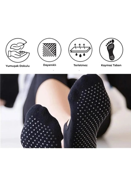 Kaydırmaz Tabanlı Yoga & Pilates ve Spor Çorabı 3 Çift Siyah