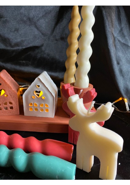 Yılbaşı ve Iskandinav Temalı Hediye Seti (Geyik,şamdan,mum,ev,tabak)