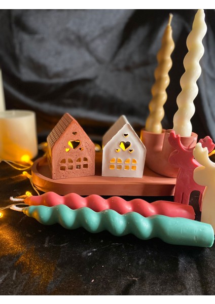 Yılbaşı ve Iskandinav Temalı Hediye Seti (Geyik,şamdan,mum,ev,tabak) modelleri