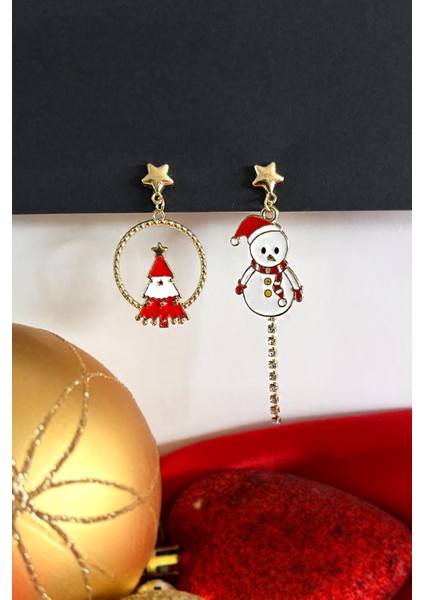 Yılbaşı Figürleri Kardan Adam ve Çemberde Yılbaşı Ağacı Sallantılı Küpe fiyatları