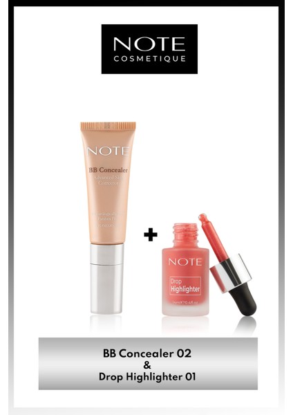 BB Concealer 02 SPF 15 Göz Altı Kapatıcısı & Drop Highlighter 01 Likit Aydınlatıcı Makyaj Seti