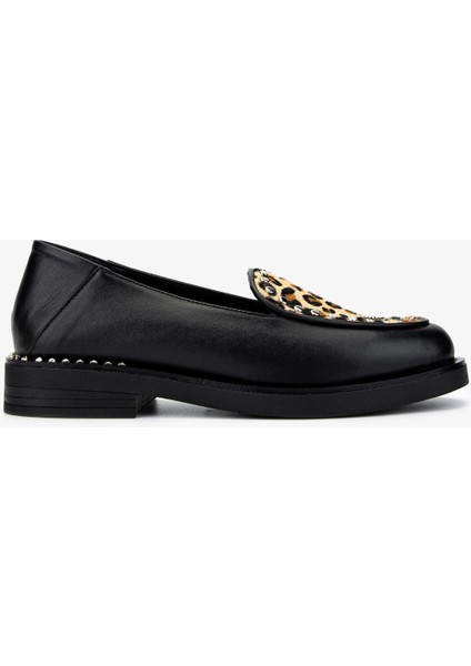 Kadın Hakiki Deri Loafer Ayakkabı 1029 01 Bn Ayk SK24-25 Syh Anl/leopar Tay