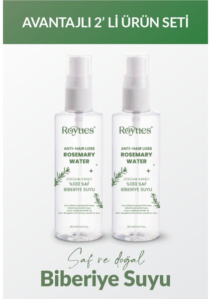 Biberiye Suyu - -Saç Uzatma Etkili Saç Toniği -150ml x 2 -Pure Rosemary Water