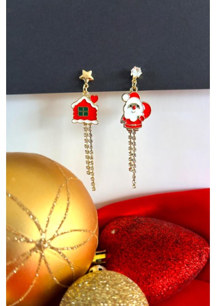 Yılbaşı Figürleri Suyolu Detaylı Noel Baba ve Kurabiye Ev Sallantılı Küpe fiyatları