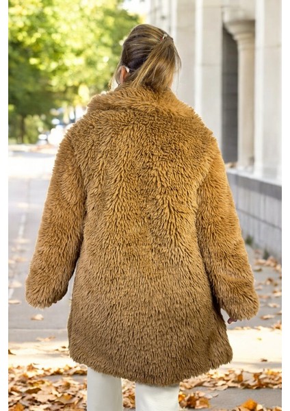 Büyük Beden Astarlı Ara Boy Yumuşacık Peluş Peri Kaban
