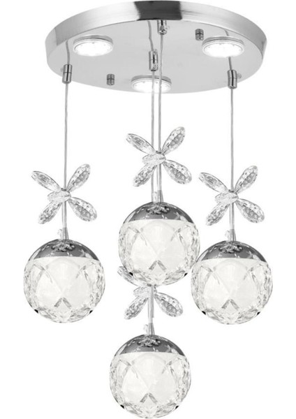 4'lü Krom Sarkıt Led Avize, şık ve modern aydınlatma seçeneği, metal malzeme, 35x35 cm