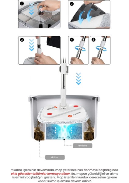 Mop Pro Temiz Su ile Kirli Suyu Ayıran Otomatik Temizlik Seti 4 Adet Bezli