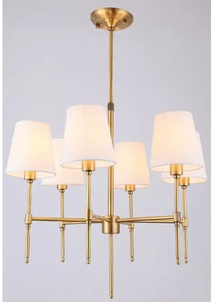 Şık 6'lı Eskitme Gold Avize Krem Abajur Aydınlatma Seti, Metal, 50x55 cm modelleri
