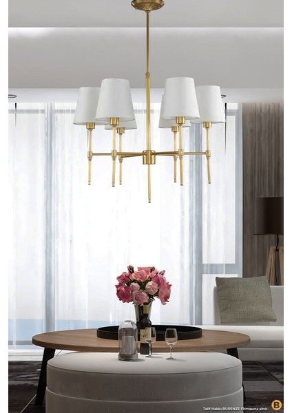 Şık 6'lı Eskitme Gold Avize Krem Abajur Aydınlatma Seti, Metal, 50x55 cm indirimleri
