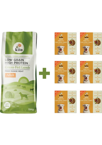 Yetişkin Köpek Maması 15 kg + Hindi Etli Kito Fresh x 6