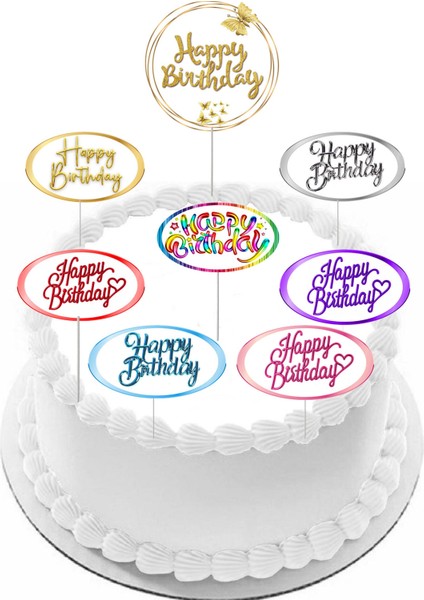 Pasta Yazısı Toptan Fiyat Happy Birthday 5X9CM Ebat Kuşe Parlak Baskı 8 Adet Kürdan Olarak Gelecek