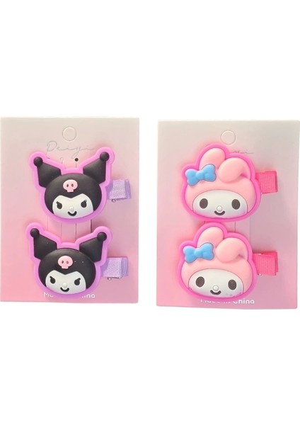 Sevimli Sanrio Karakterli 4 Adet Pens Toka (Kuromi-My Melody)