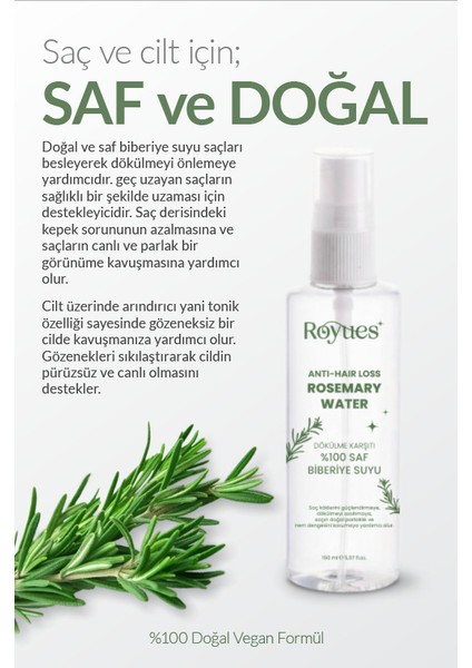 Biberiye Suyu - -Saç Uzatma Etkili Saç Toniği -150ml x 2 -Pure Rosemary Water