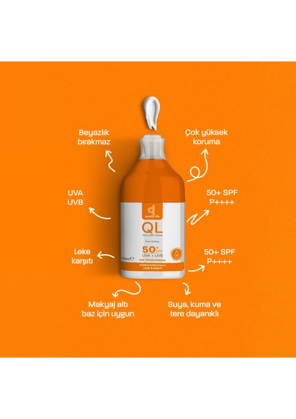 QL Yüz Güneş Kremi 50 SPF Faktör Leke Karşıtı 110 ML Su Bazlı Kuru - Yağlı - Karma Ciltler İçin