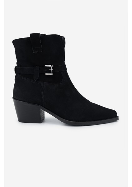 Kadın Siyah Nubuk Topuklu Bot 1075 055172-35 Bn Bot SK24-25 Sıyah Nbk