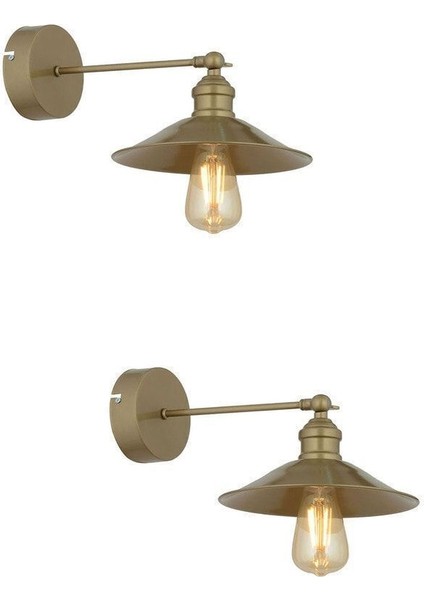 Eskitme Boyalı 2'li Metal Duvar Aplik Seti, E27 Duy, Metalik Renk