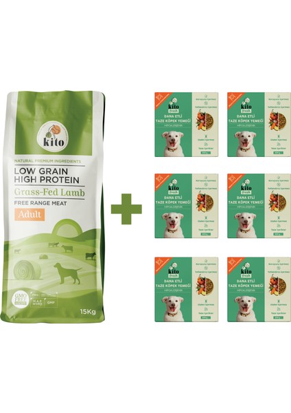 Yetişkin Köpek Maması 15 kg + Dana Etli Kito Fresh x 6