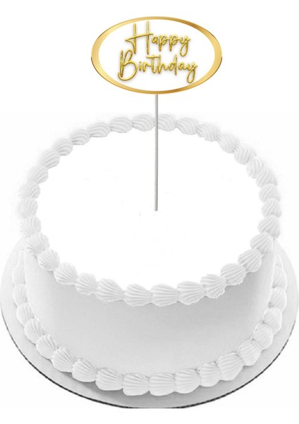Pasta Yazısı Happy Birthday 5X9CM Ebat Kuşe Parlak Baskı 1 Adet Kürdan Gelecek Gold Renk