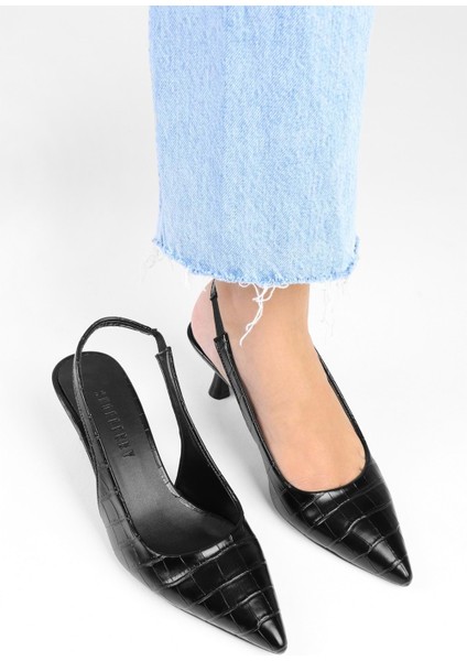 Kadın Avey Siyah Kroko Desenli Stiletto modelleri