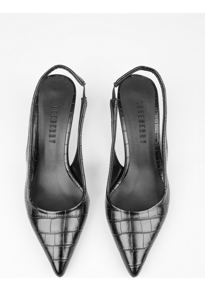 Kadın Avey Siyah Kroko Desenli Stiletto indirimleri