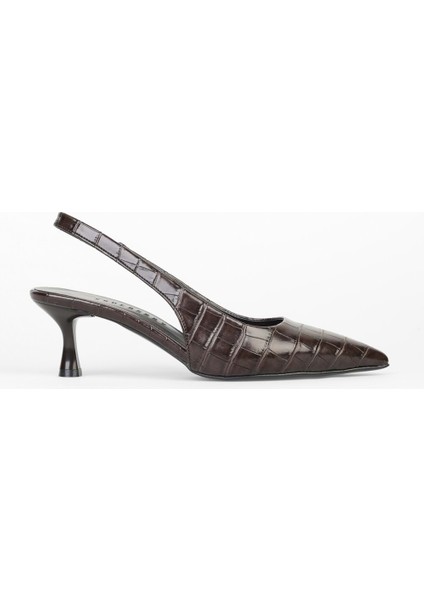 Kadın Avey Kahve Kroko Desenli Stiletto