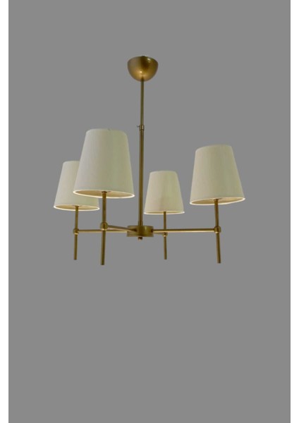 4'lü Modern Eskitme Boyalı Avize, Koniği Krem Abajur, Metal, 60x60 cm modelleri