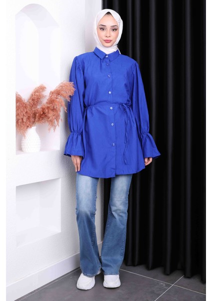 Saks Beli İpli Balon Kol Tunik