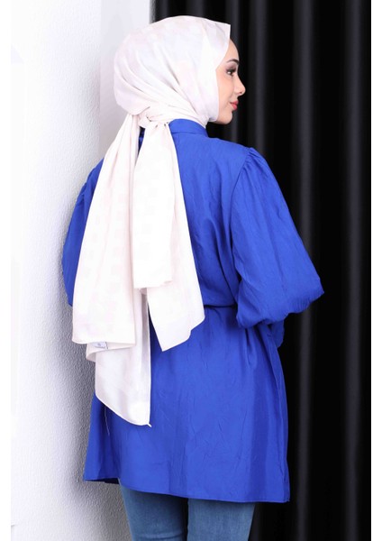 Saks Beli İpli Balon Kol Tunik