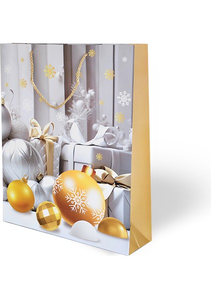 Yılbaşı Temalı Lüks Karton Çanta Gold Varak Baskılı 31x40 1 Adet modelleri