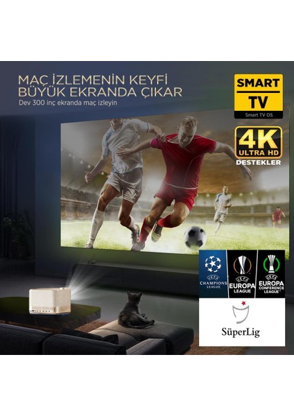 Aurzen Boom 3 4k Androidtv Projeksiyon Cihazı Autofocus+Autokeystone+6gwifi+5.2Bt+300 Inç Yansıtma