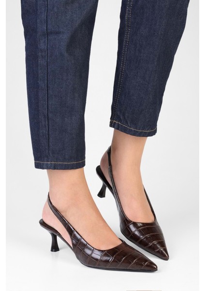 Kadın Avey Kahve Kroko Desenli Stiletto