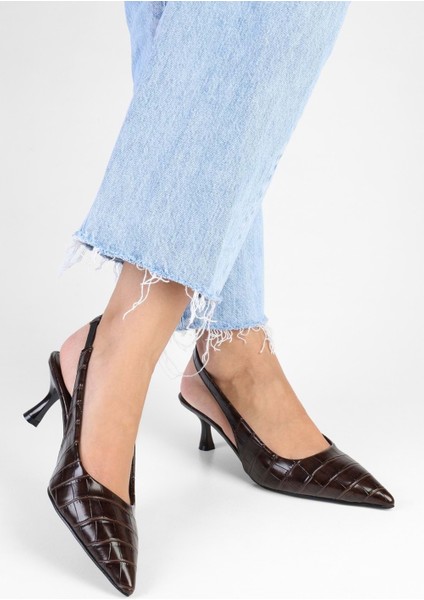 Kadın Avey Kahve Kroko Desenli Stiletto fiyatları