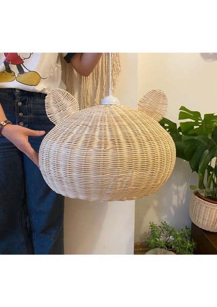 Şık Rattan Avize 35cm, doğal bambu tasarım, modern ve hafif aydınlatma seçeneği