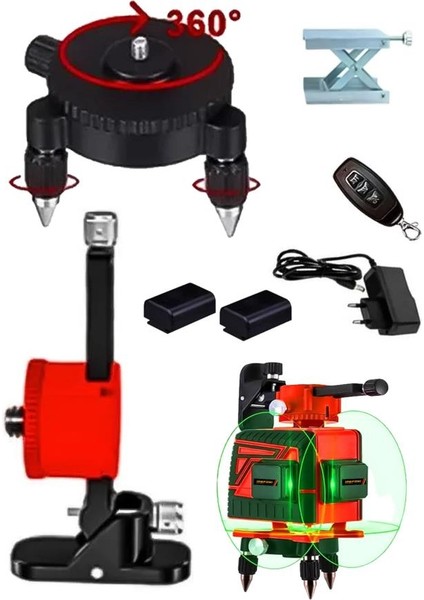 Tripot Hediyeli 12 Köşe Otomatik Hizalama Lazer Metre 360 Derece Yatay Dikey Çapraz Kumanda