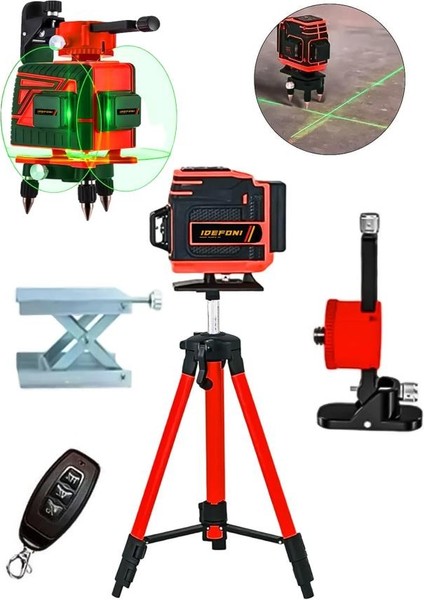 Tripot Hediyeli 12 Köşe Otomatik Hizalama Lazer Metre 360 Derece Yatay Dikey Çapraz Kumanda