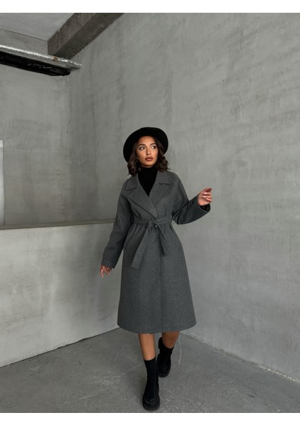Kadın Kruvaze Yaka Kuşaklı Kaşe Kaban Palto fiyatları