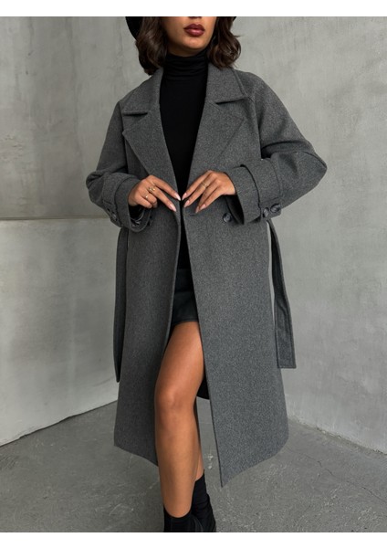 Kadın Kruvaze Yaka Kuşaklı Kaşe Kaban Palto modelleri
