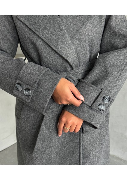 Kadın Kruvaze Yaka Kuşaklı Kaşe Kaban Palto fırsatları