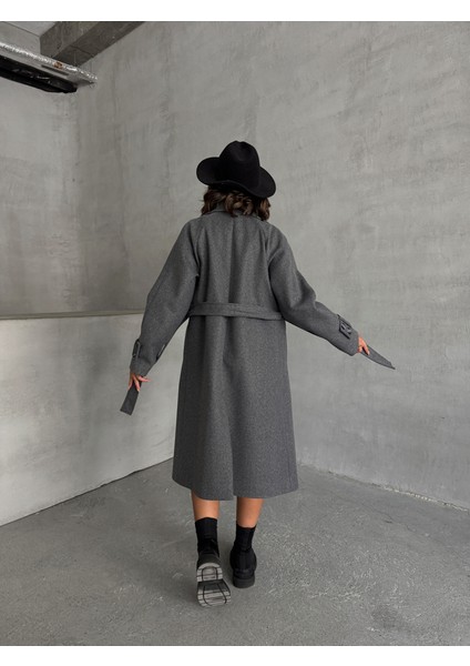 Kadın Kruvaze Yaka Kuşaklı Kaşe Kaban Palto indirimleri