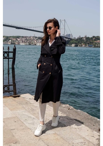 Pamuk Gabardin Uzun (110CM) Astarlı Kemerli Kadın Trençkot 1111 modelleri