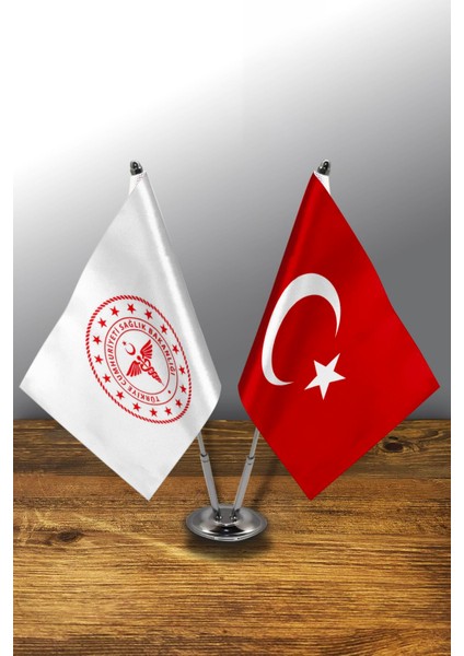 Ikili Kurum Masa Bayrağı Set - Sağlık Bakanlığı